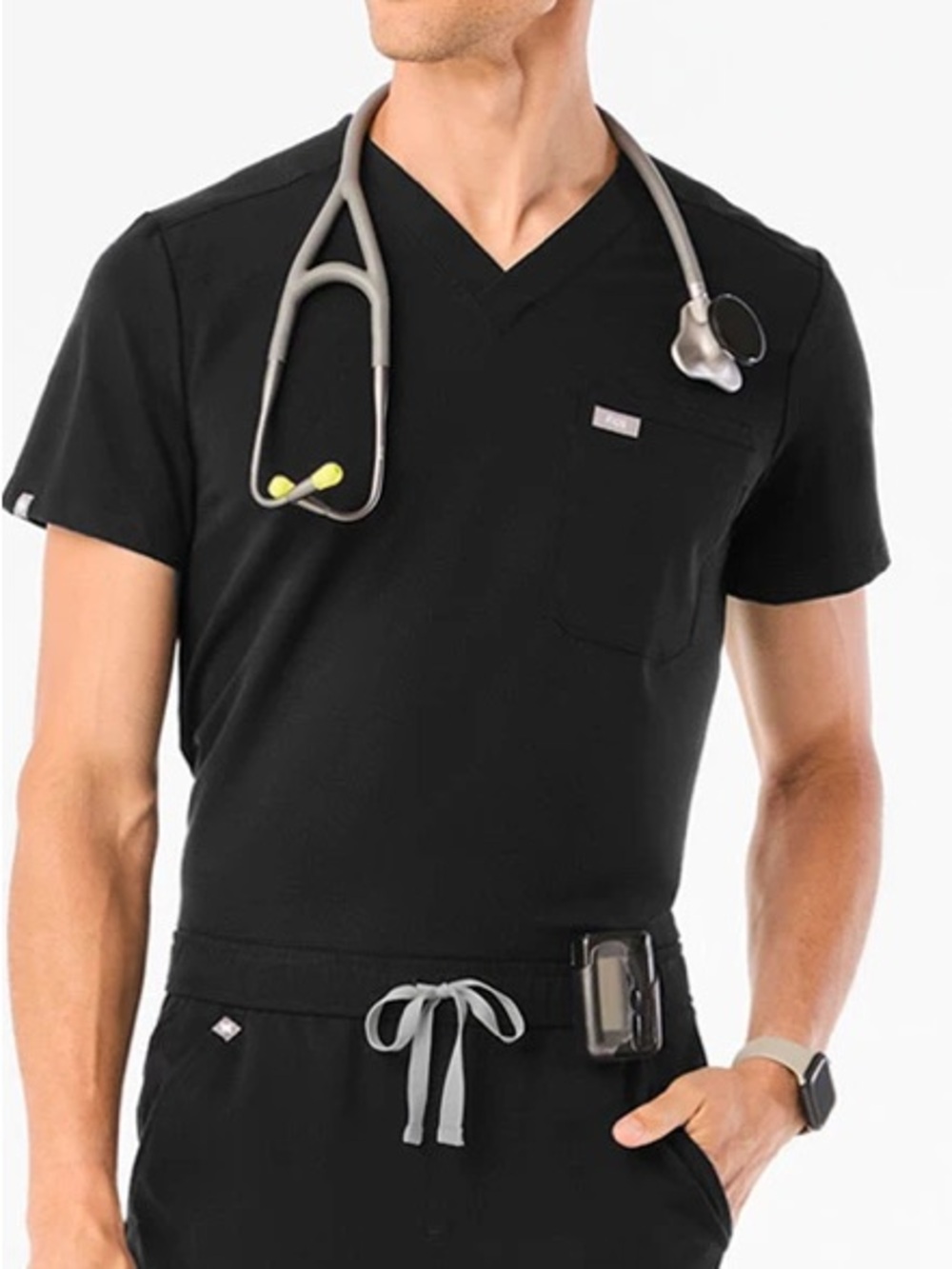 Figs Black men V-Neck Short Sleeve tee top Medical Scrub Top large